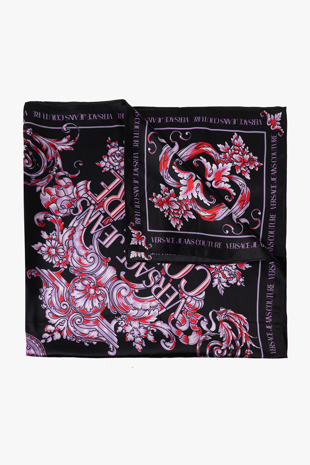 【関税&送料込】Versace Jeans Couture Silk Scarf Versace Jeans Couture Multi/Gold Charm Link Baroque Print